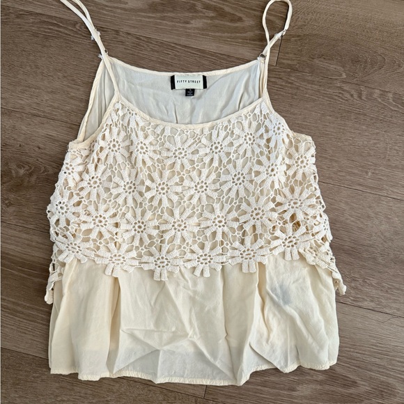 Tops - Cream Cropped Camisole with floral Lace